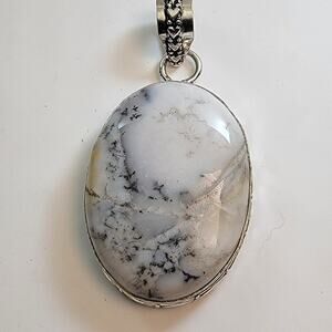Ornate Sterling Silver Pendants Necklace with Handmade Dendritic Opal Jewelry